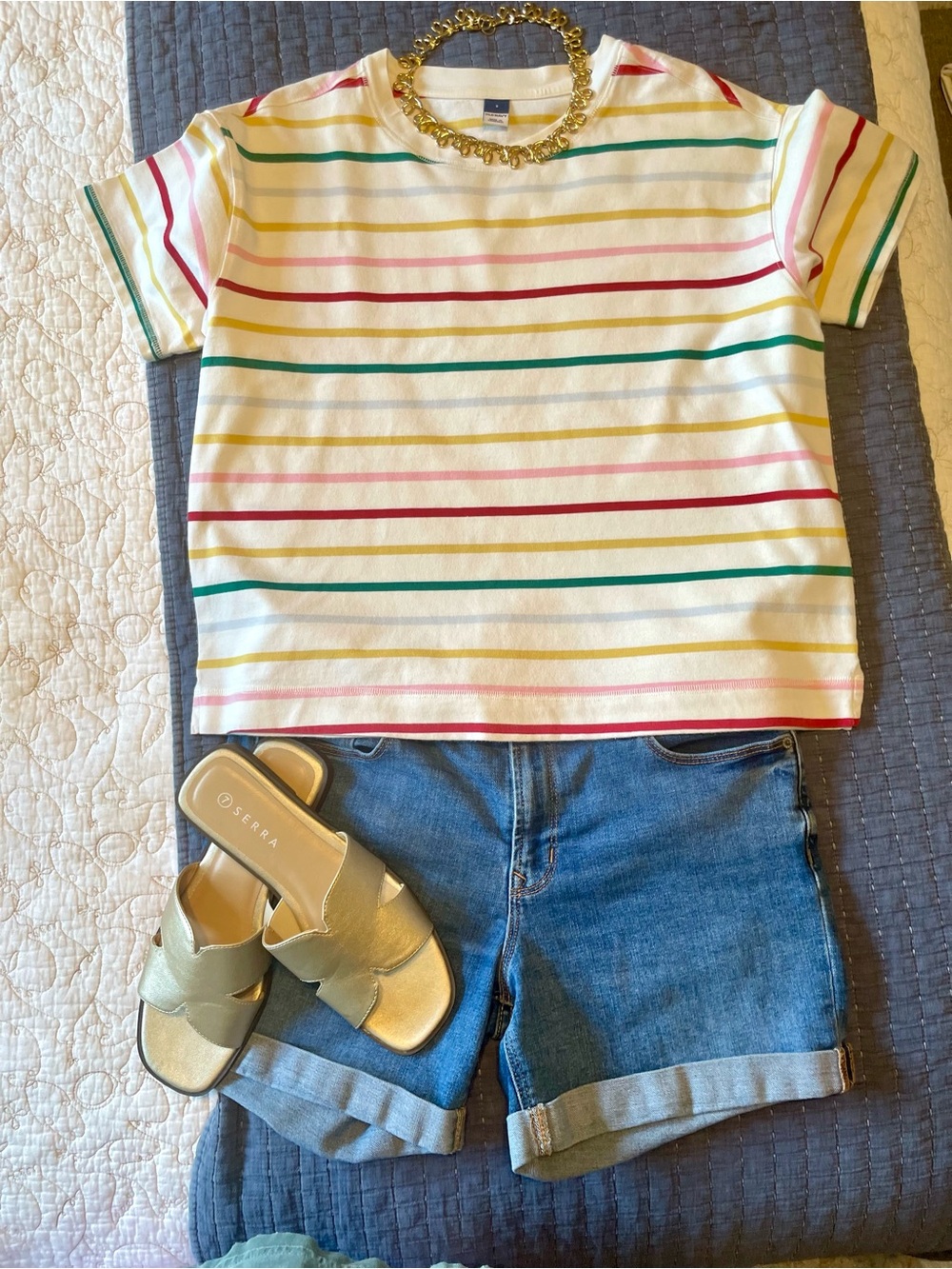 100% Cotton Cropped Striped Tee